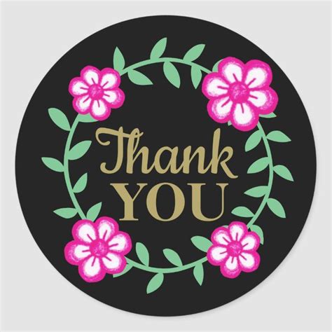 Thank You Hot Pink Black Classic Round Sticker In 2020