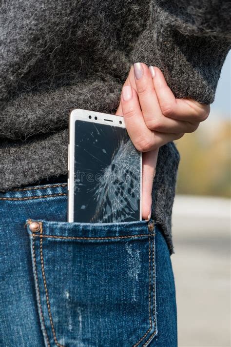 Smartphone With A Broken Screen Broken Phone Close Up Stock Photo