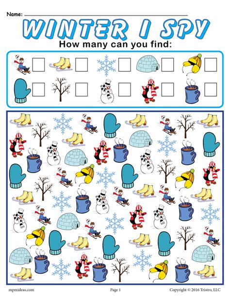 Winter I Spy Free Printable Winter Counting Worksheet Supplyme