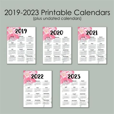 2019 2023 Monthly Printable Calendars Floral Edition Instant Digital