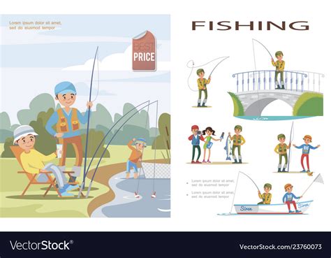 Flat Fishing Template Royalty Free Vector Image