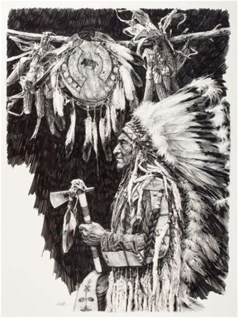 Paul Calle Chief Wolf Plume Pencil On Paper Kp Native American