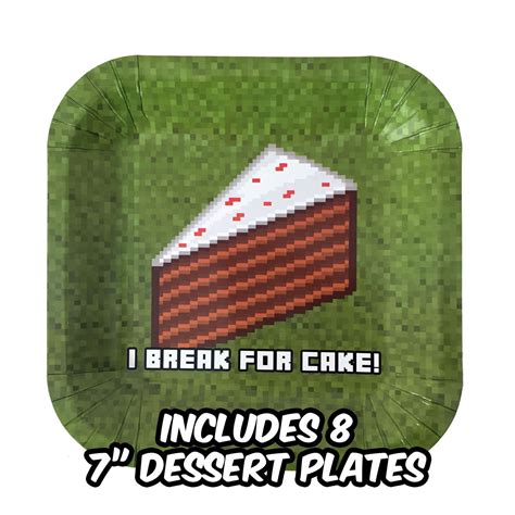 7 Birthday Party Dessert Plates Inspired By Mine Craft 8 Pack With