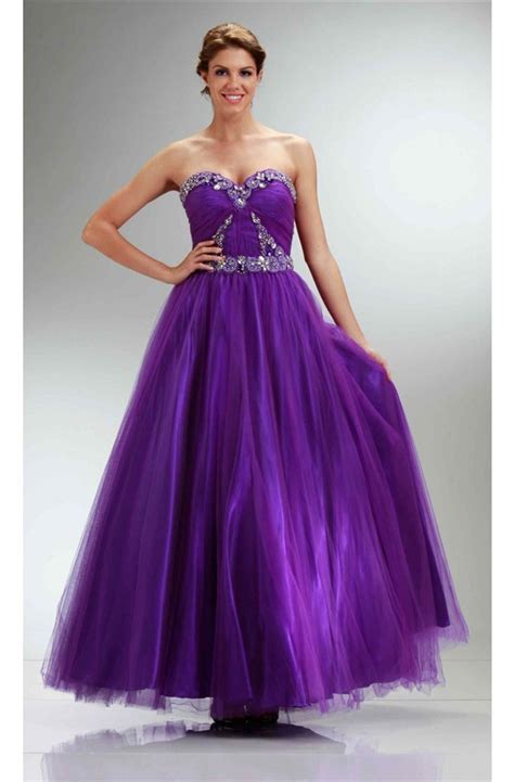 Gorgeous Ball Gown Sweetheart Purple Tulle Beaded Prom Dress
