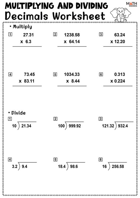 Multiplying And Dividing Decimals With Whole Numbers Worksheets