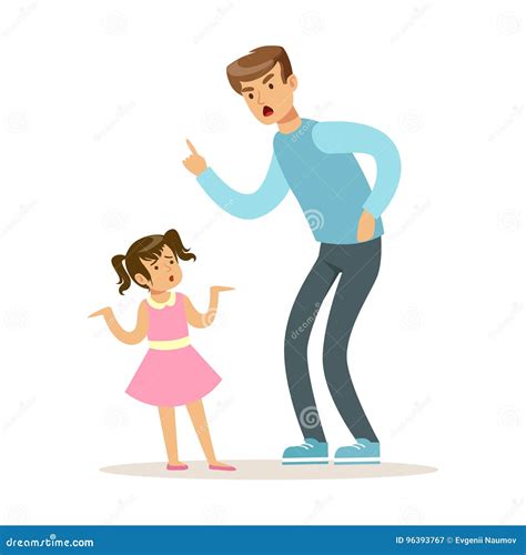 Dad Scolding At His Daughter Young Man Yelling At Child Vector