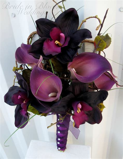 17 piece wedding bouquet package bridal silk flowers cascade eggplant blush wine. Wedding bouquet of eggplant lilac calla lilies and plum ...