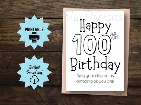 100th Birthday Card Printable Simple Happy 100 Birthday Card Etsy