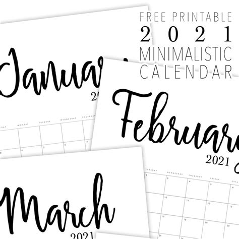 Calendars And Planners Minimalist Printable Calendar 2021 Wall Calendar