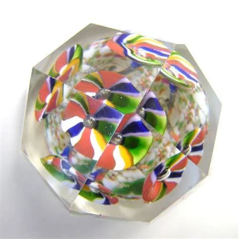 Antique Bohemian Czech Faceted Flower Crystal Glass Paperweight C