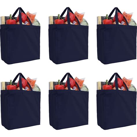 reusable heavy duty 100 cotton canvas grocery bags pack of 6 with strong handles holds up