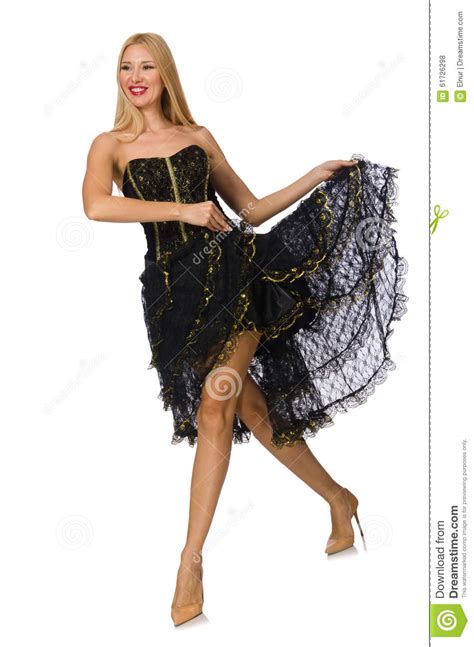 The Blond Hair Girl In Black Evening Dress Stock Photo Image Of