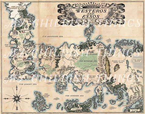 Westeros And Essos Vintage Style Map Game Of Thrones Map Etsy Map