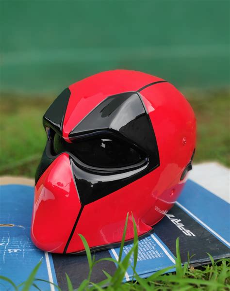Custom Helmet Deadpool Red For Motorcycle Approved Dot And Ece Etsy Uk