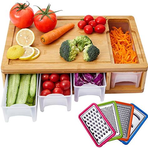 Large Kitchen Bamboo Cutting Board With Containerstraystransparent