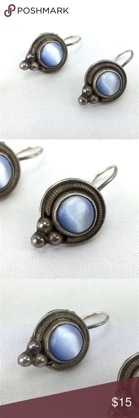 Sterling Silver 925 Blue Cabachon Earrings 925 Sterling Silver