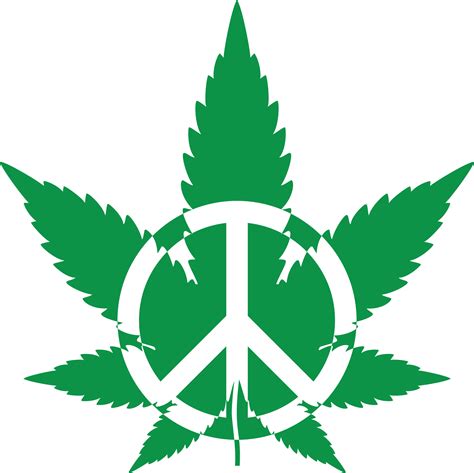 Green Pot Leaf With A Peace Symbol Png