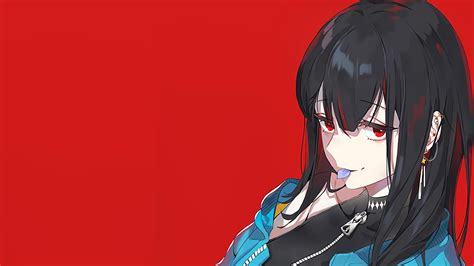 long hair black hair anime girls red eyes zipper anime wallpaper resolution 1920x1080 id