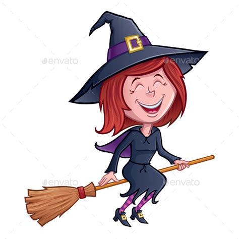 Laughing Witch Riding Her Broomstick By Rodsavely Graphicriver