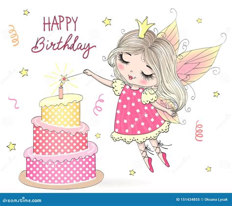 Beautiful Cute Little Fairy Girl Princess With Big Cake And