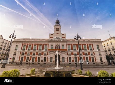 Madrid Spain City Skyline At Puerta Del Sol And Clock Tower Of Sun