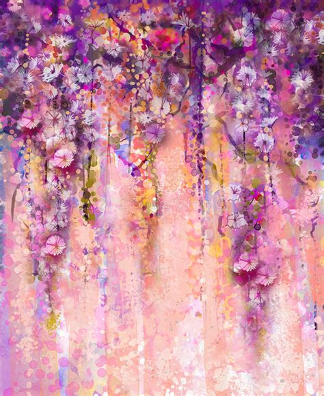 Abstract Pink And Violet Color Flowers Watercolor