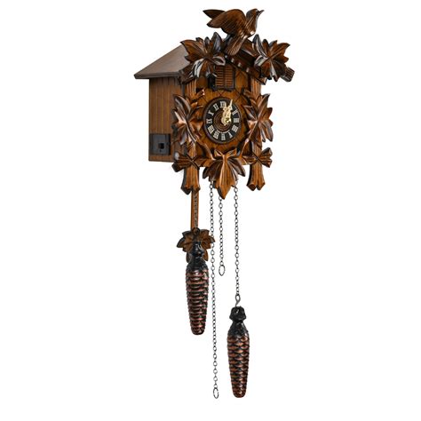 Traditional Carved 5 Leaves And Bird Black Forest Quartz Cuckoo Clock