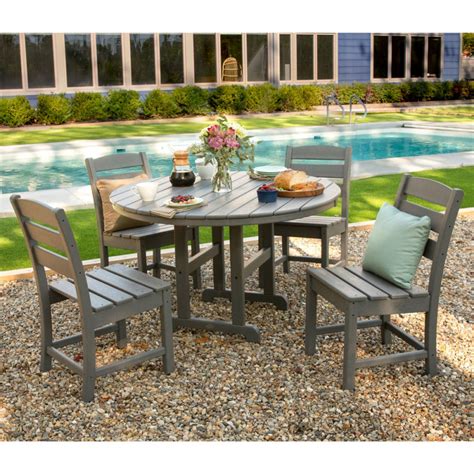 Polywood Lakeside 5 Piece Round Side Chair Dining Set Authenteak