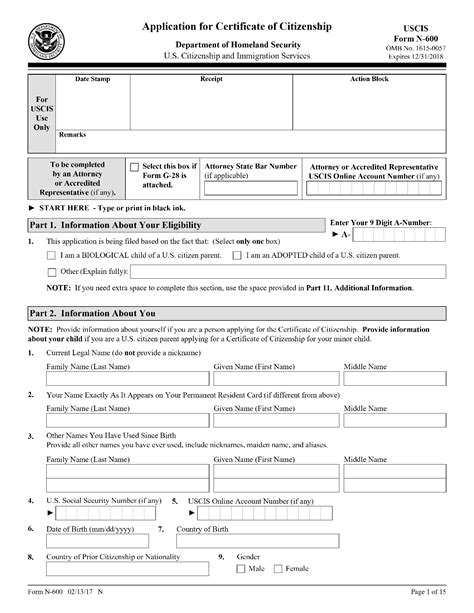 Form N 600 Application For Certificate Of Citizenship Forms Docs