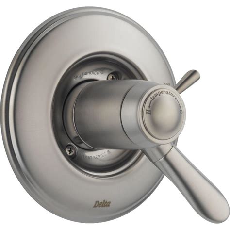 Delta faucet woodhurst™ single handle single function bathtub & shower faucet in brilliance® stainless (trim only) /$126.51. Delta Lahara TempAssure 17T Series 1-Handle Volume ...