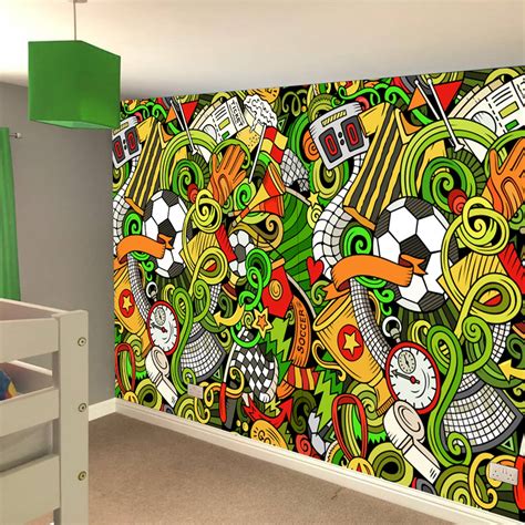 Football Wall Mural Doodle Collage Full Wall Mural Kids Soccer