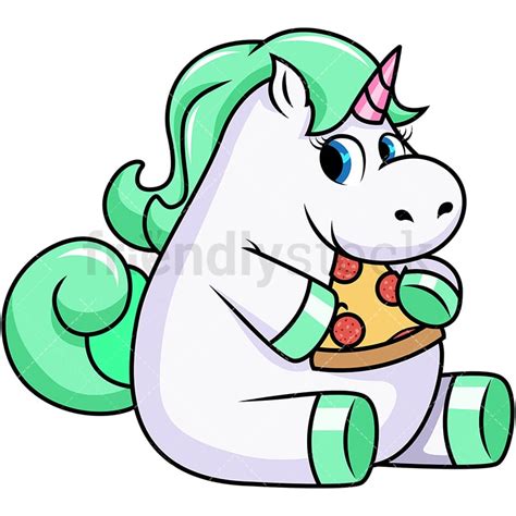 Chubby Unicorn Eating Pizza Cartoon Vector Clipart Friendlystock