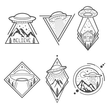 New ovni designs everyday with commercial licenses. Set Of Six Ufo Emblems Labels Badges Or Icon S Mystical ...