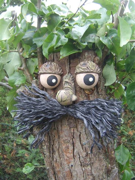 Moustached Tree Face Outdoor Ornament Statue Funny Faces Etsy Tree