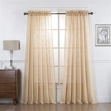Set Of 2 Piece Linen Textured Semi Sheer Rod Pocket Window Curtain