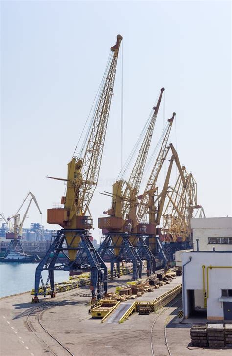 Harbor Cranes In Sea Cargo Port Stock Image Image Of Unloading