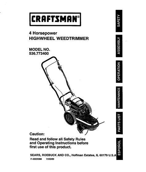 Craftsman 536773400 User Manual 4hp Highwheel Weedtrimmer Manuals And