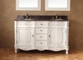 These large designs typically offer two sinks, generous counter top space, and more than enough storage possibilities to keep couples efficiently organized. 58 Inch Double Sink Bathroom Vanity in Distressed White