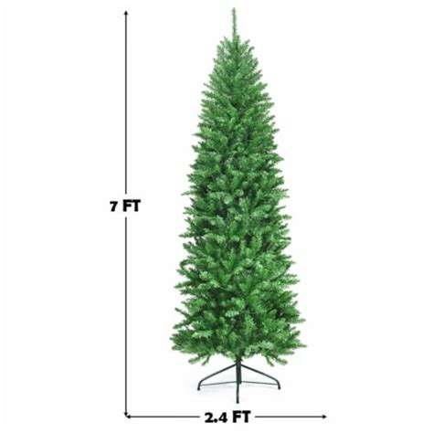 7ft Pre Lit Artificial Pencil Christmas Tree Hinged Fir Pvc Tree 350