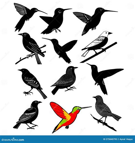 Cute and Beautiful Birds Vector Silhouette Stock Vector - Illustration