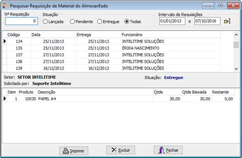 ALMOXARIFADO Pesquisar Requisição de Material Requisição de Material Manual Intelitime Solucoes