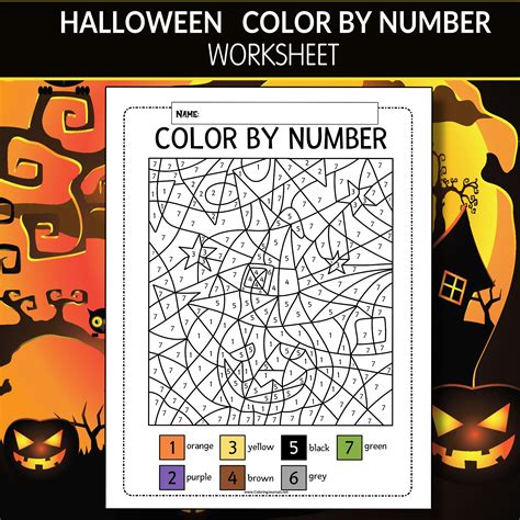 Color By Numbers Printable Worksheet Halloween Lantern Printable