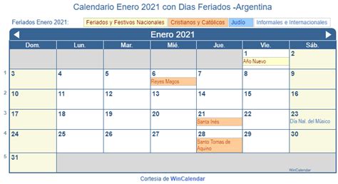 Calendario Enero 2021 Para Imprimir Argentina