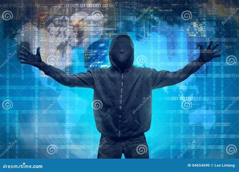 Hooded Hacker With Anonymous Mask Stock Photo Image Of Network
