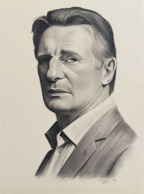Liam Neeson Charcoal Drawing Liam Neeson Celebrity Drawings