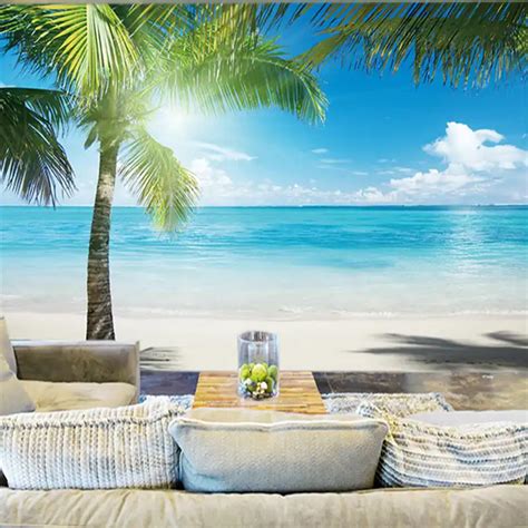 Custom 3d Photo Wallpaper Murals Sunshine Sea Water Beach Coconut Tree