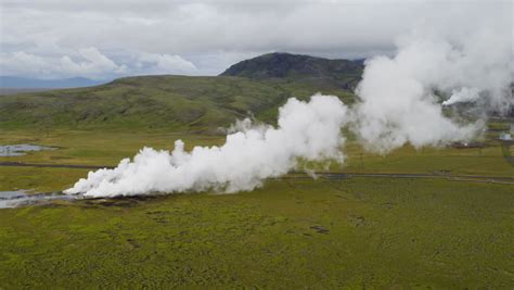 Aerial Icelandic Landscape Geothermal Industrial Plant Buildings