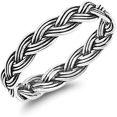 Oxidized Weave Braided Knot Promise Ring Sterling Silver Wedding Band