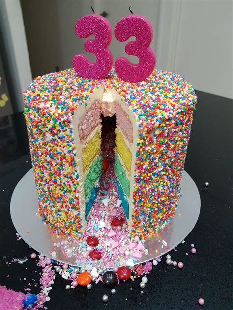 Rainbow Explosion Cake I Baked For My Wifes Birthday Rcakes