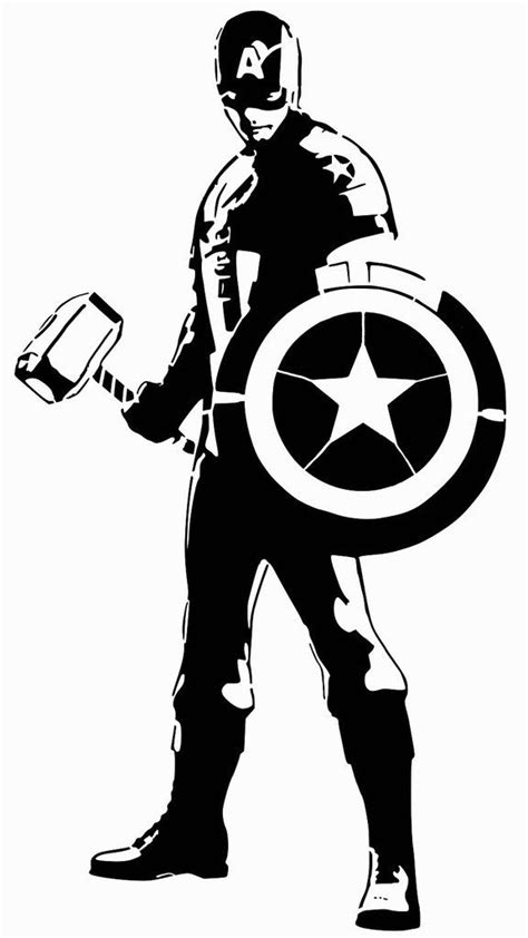 Captainamericastencil2bylongquang Black And White Cartoon